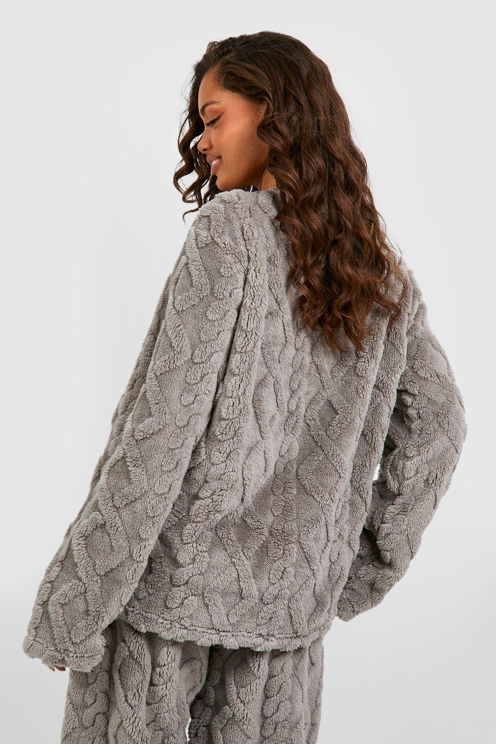 Cable Knit Fleece Lounge Sweatshirt | boohoo USA