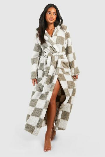 Premium Checkboard Fleece Dressing Gown grey