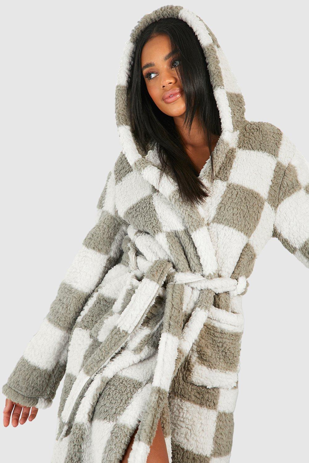 Fluffy dressing gown with hood womens sale