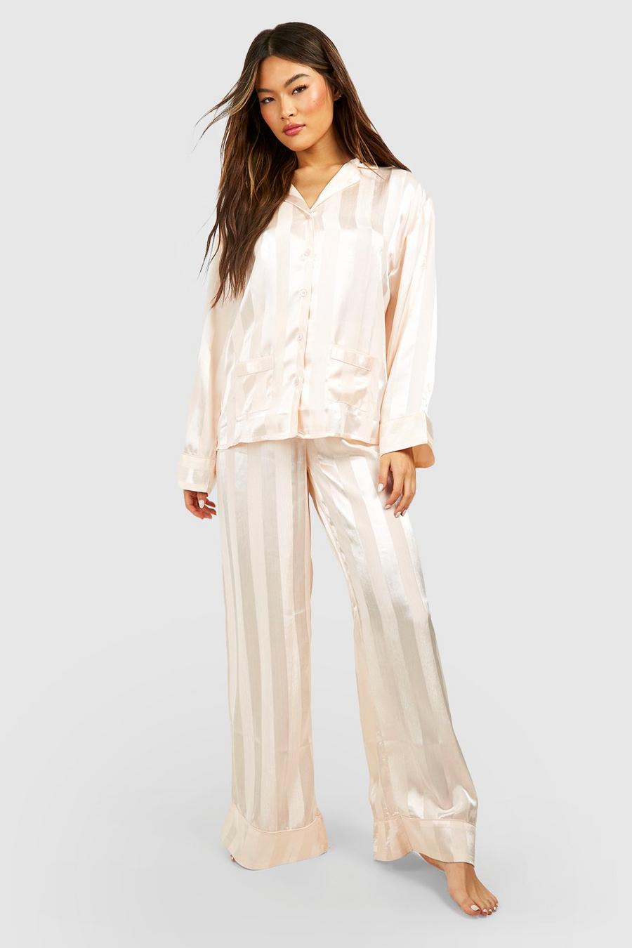 Women's Premium Satin Stripe Double Pocket Pyjama Set