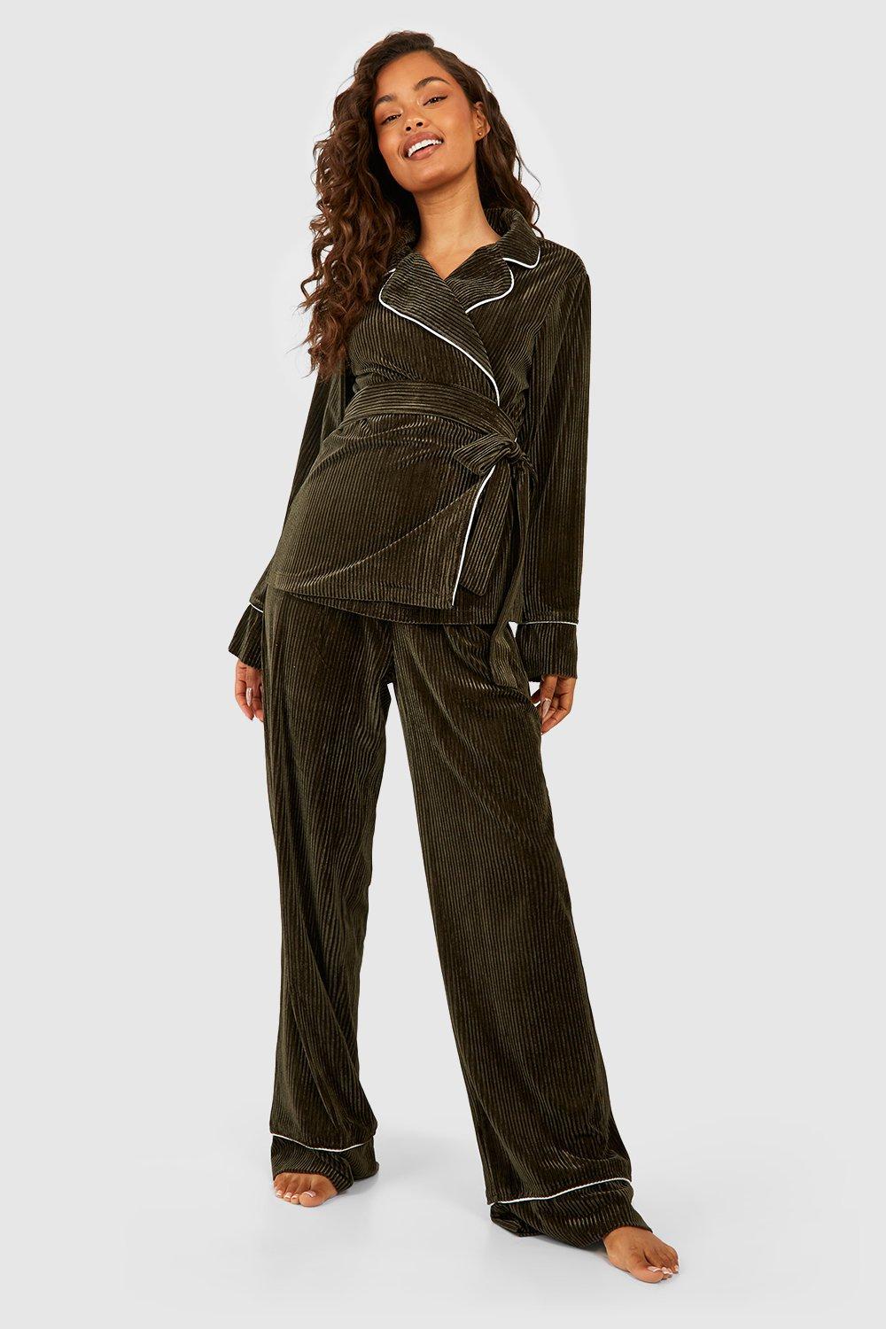 Premium Velvet Wrap Top Pajama Set