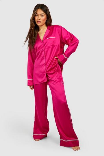 Pink Premium Rhinestone Edge Detail Shirt And Pants Set