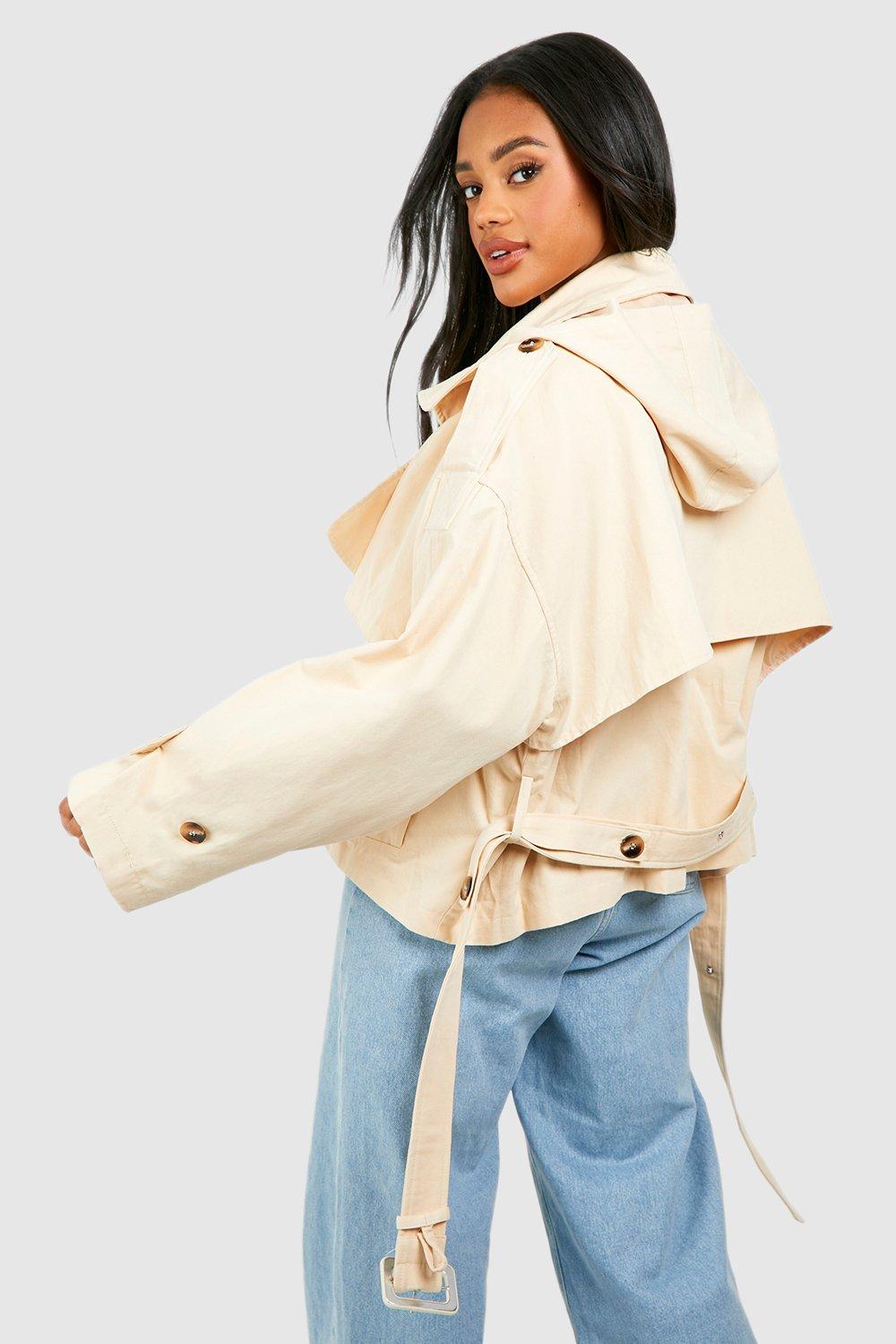 Beige hooded 2024 trench coat