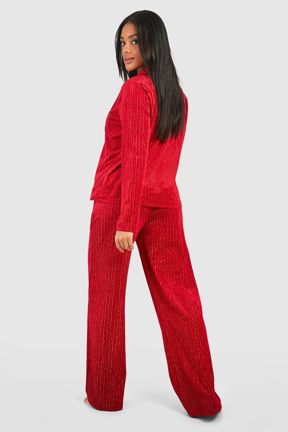 Cheibear Womens Velvet Bottom Lounge Pajama Sleepwear Ankle Wide Leg Pants  Red X-small : Target