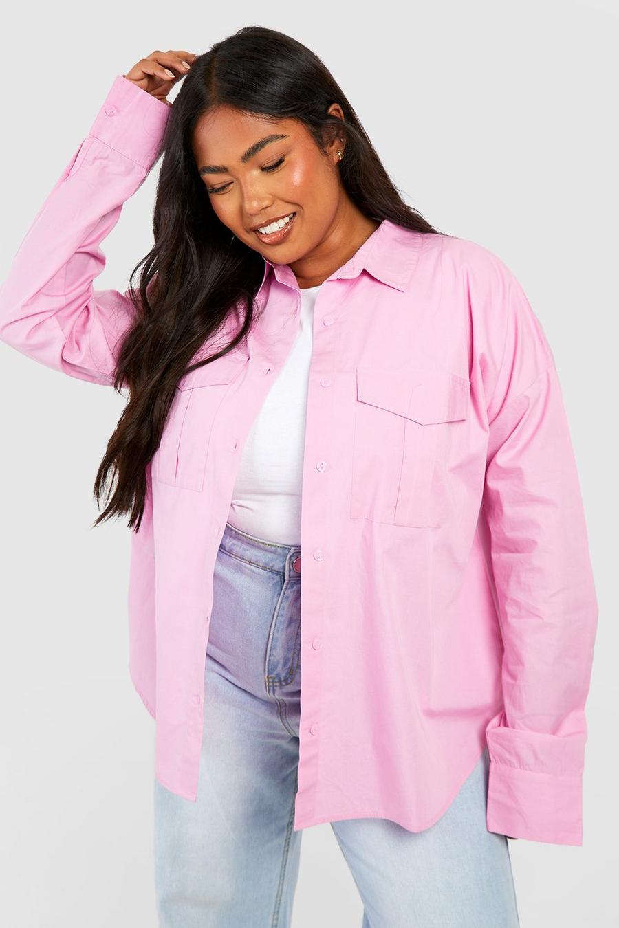 Baby pink Plus Oversize bomullsskjorta i utilitystil image number 1