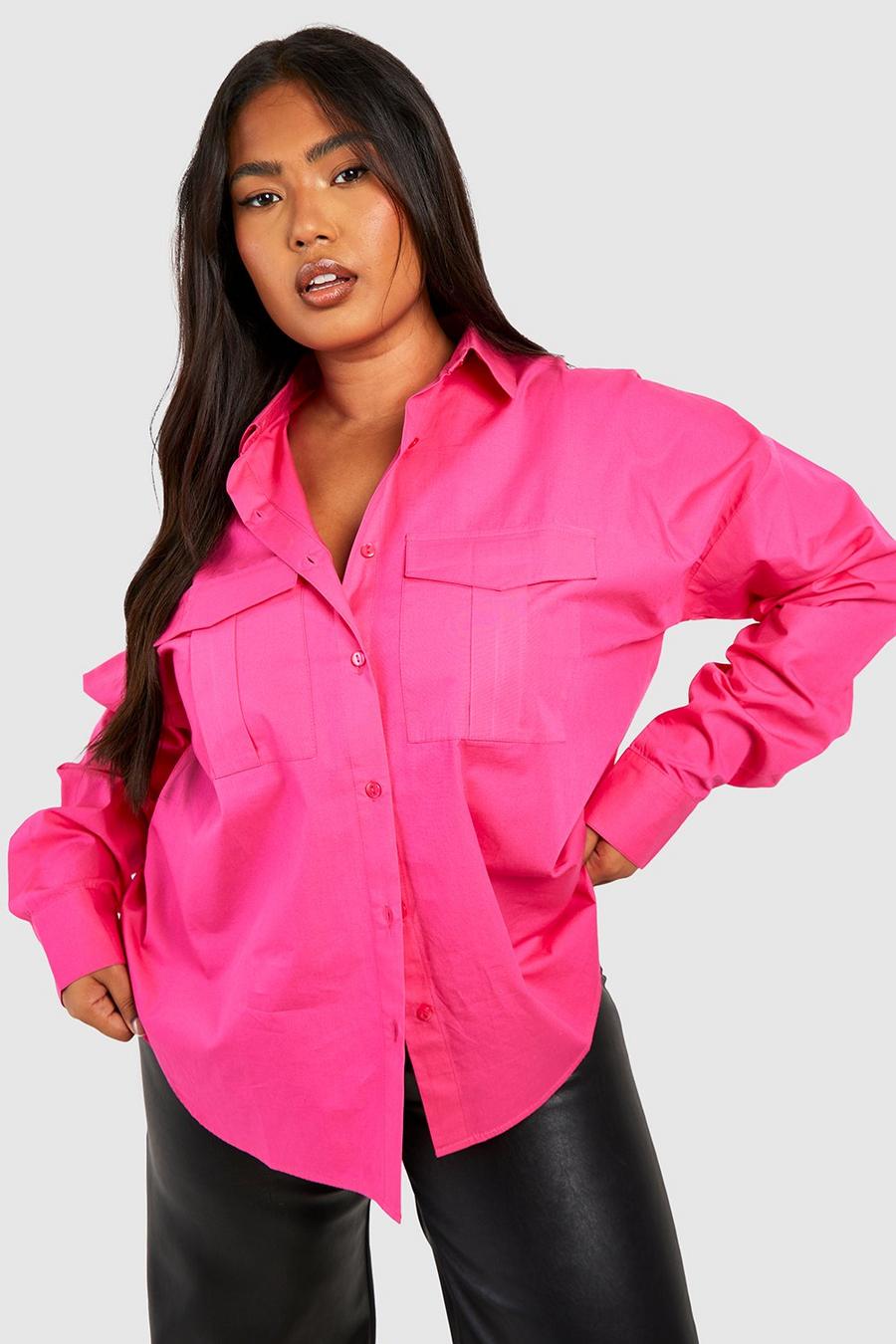 Camicia Plus Size oversize in cotone stile Utility, Pink image number 1