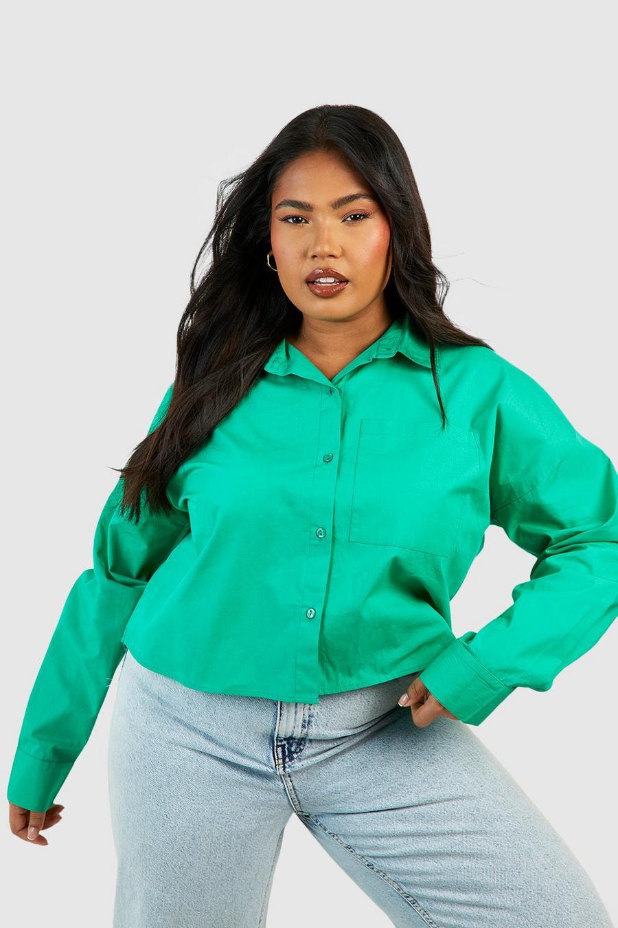 Camicia Plus Size squadrata corta in cotone, Green image number 1