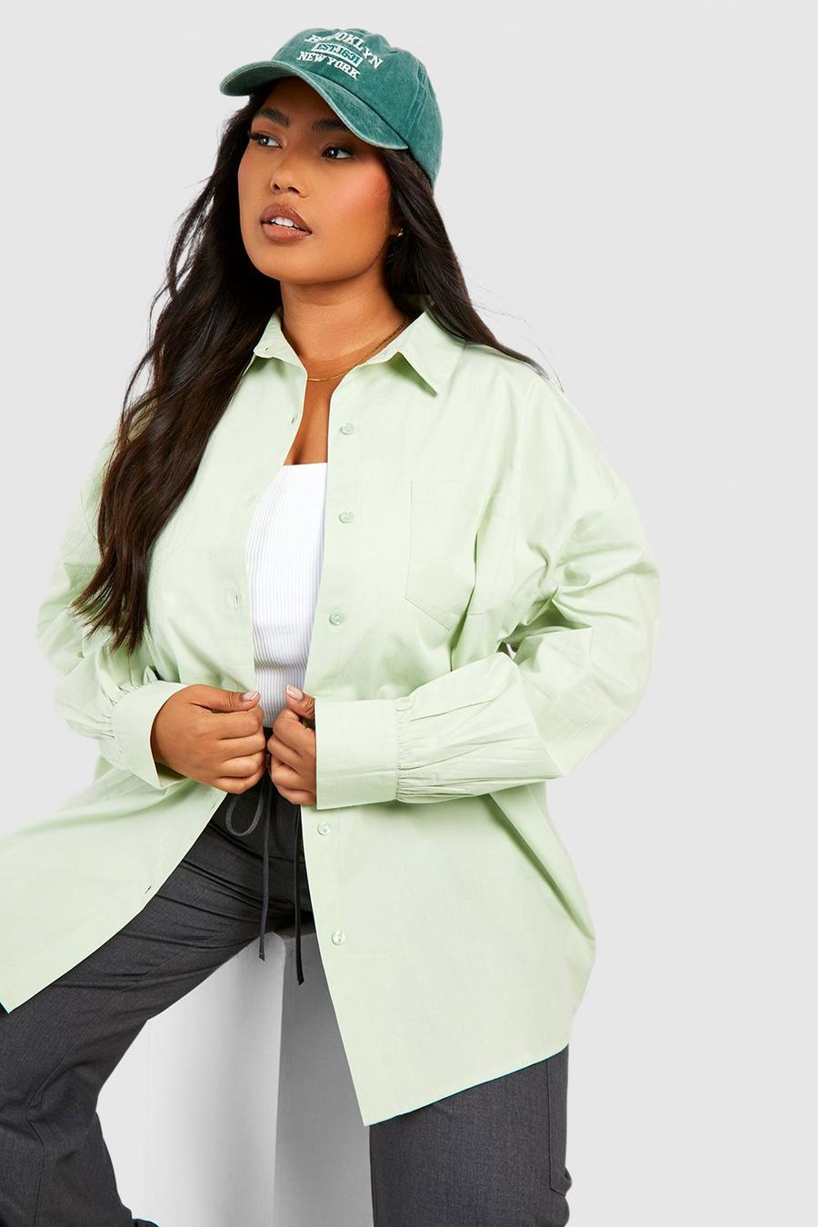 Camicia Plus Size oversize in cotone, Sage image number 1