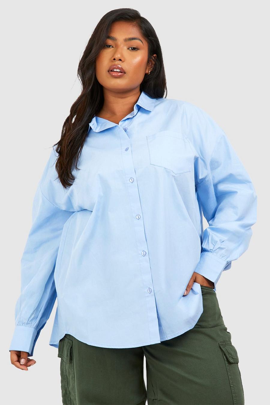 Plus Oversize Baumwoll-Hemd, Blue