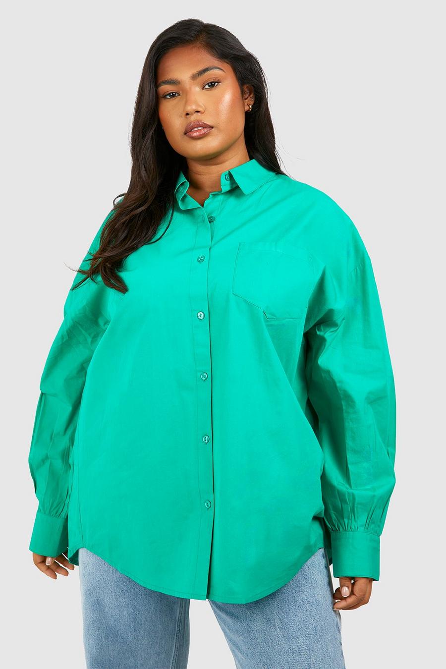 Camisa Plus oversize de algodón, Green