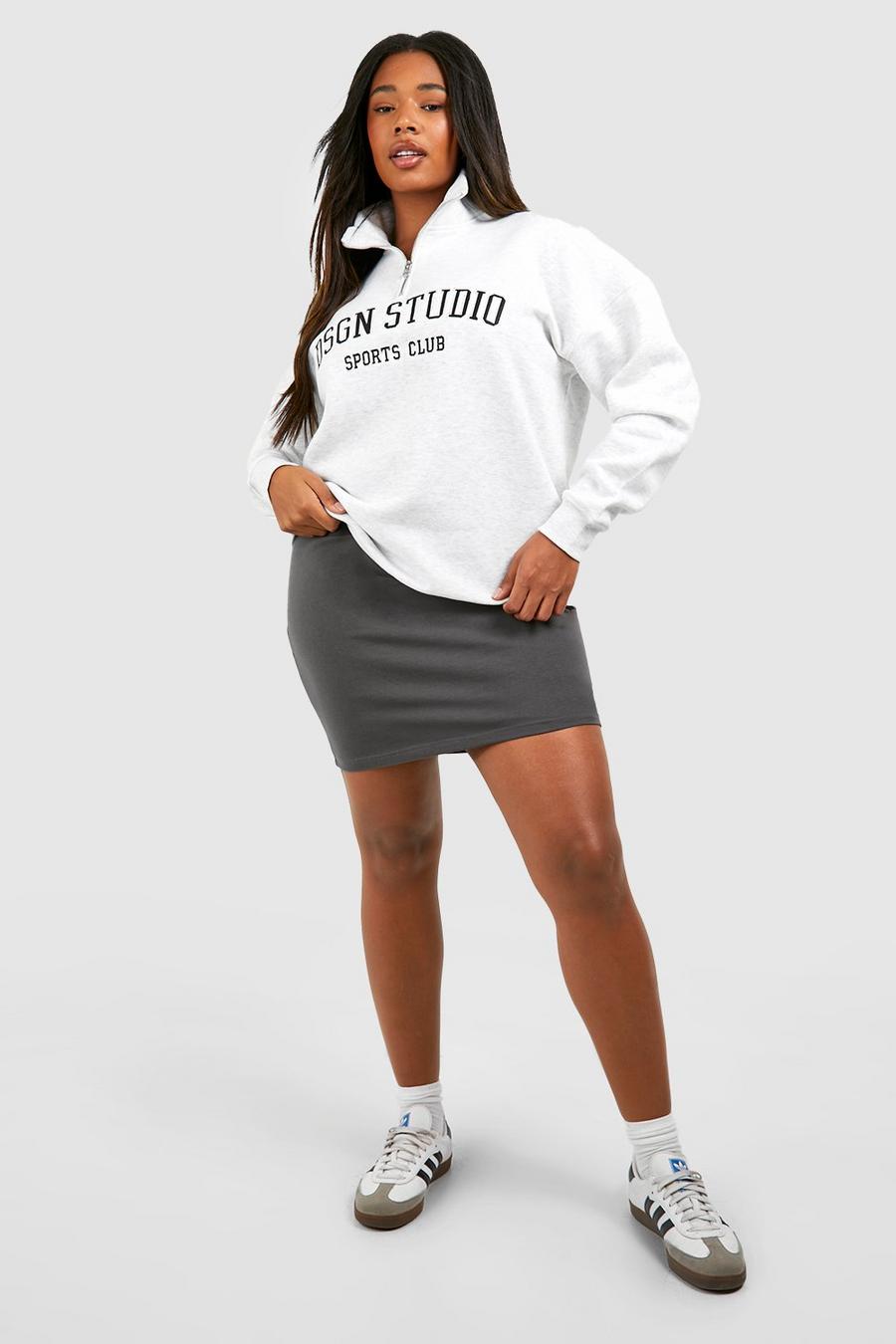 Charcoal grey Plus Cotton Elastane Basic Mini Skirt 