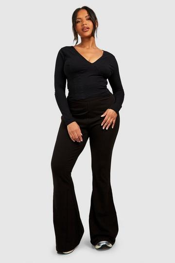 Plus Cotton Elastane Basic Fold Over Waistband Pants black