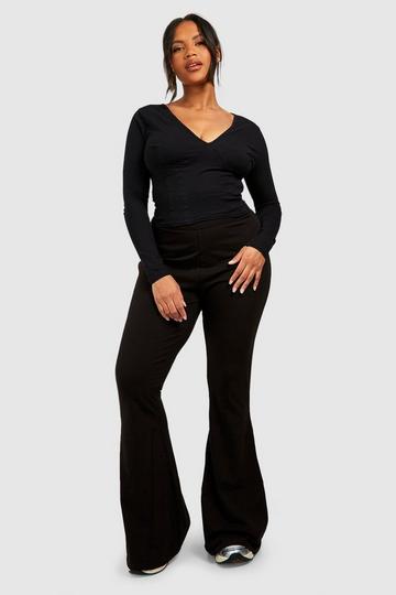 Plus Cotton Elastane Basic Fold Over Waistband Trousers black