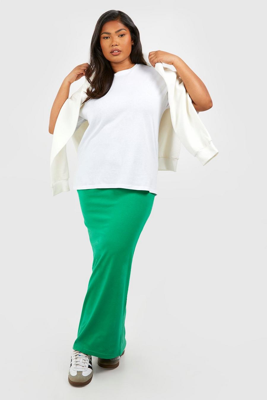 Gonna maxi Plus Size Basic in cotone ed elastan, Green image number 1