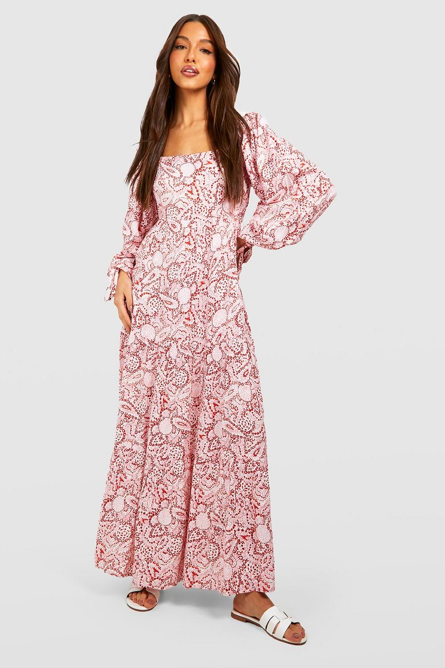 Red Paisley Long Sleeve Smock Dress image number 1