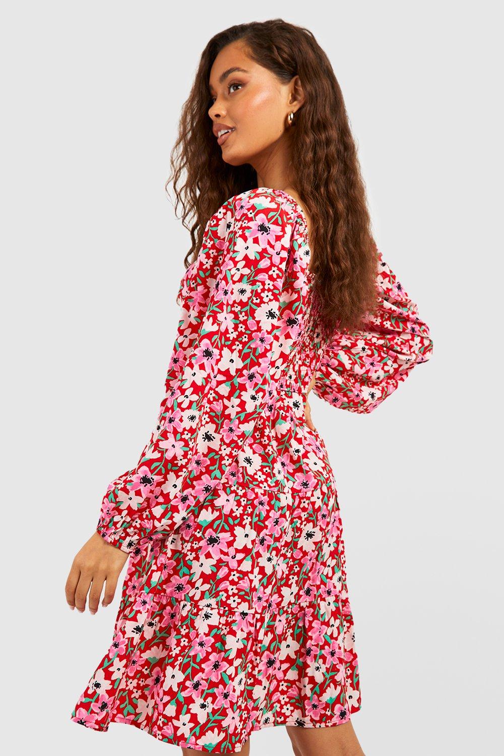 Floral long sleeve skater sale dress