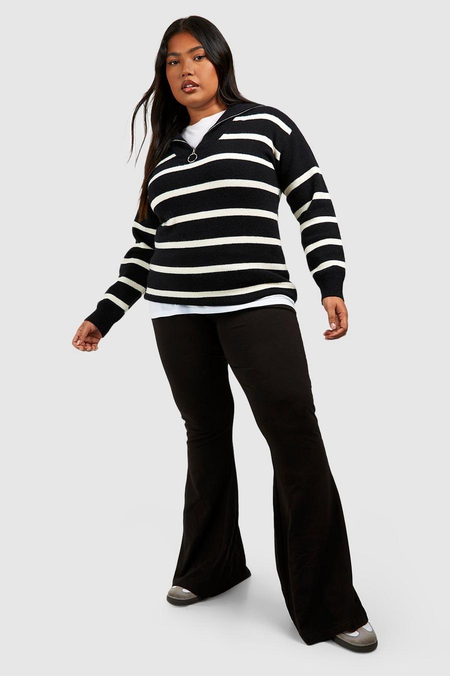 Grande taille - Pantalon flare basique en coton, Black image number 1