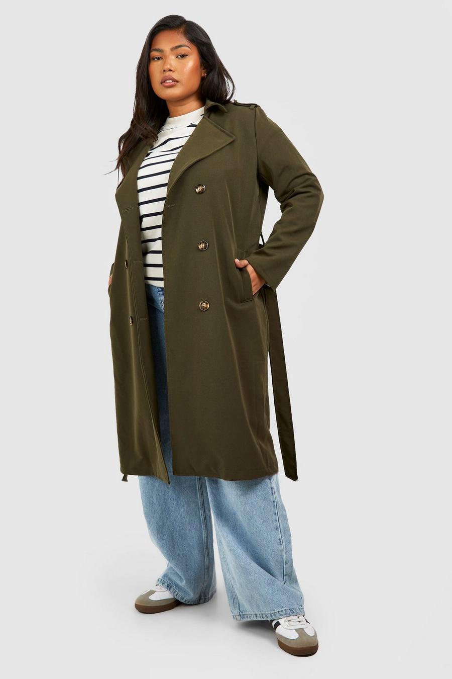 Trench Plus Size lungo con cintura, Khaki image number 1