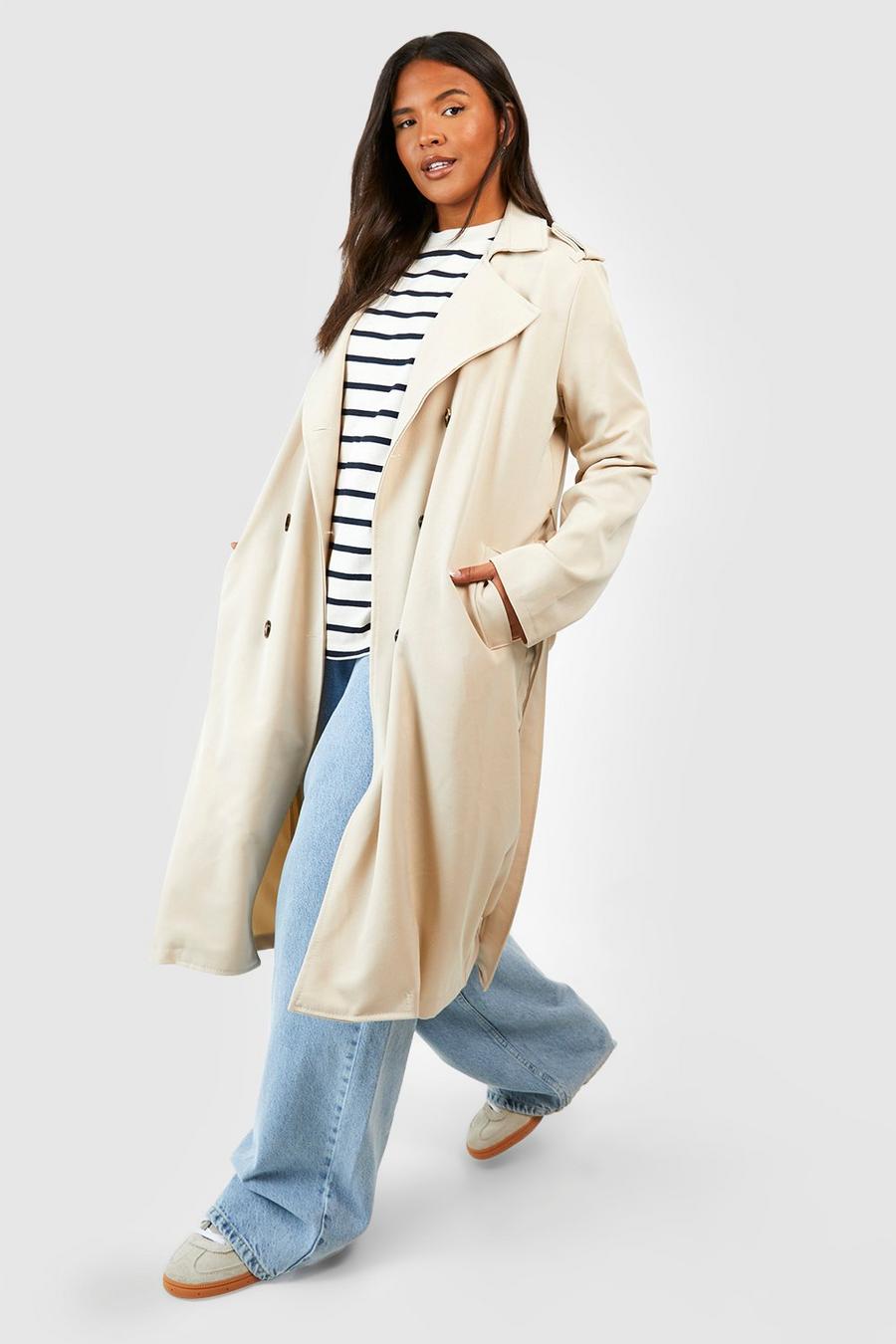Trench Plus Size lungo con cintura, Stone image number 1