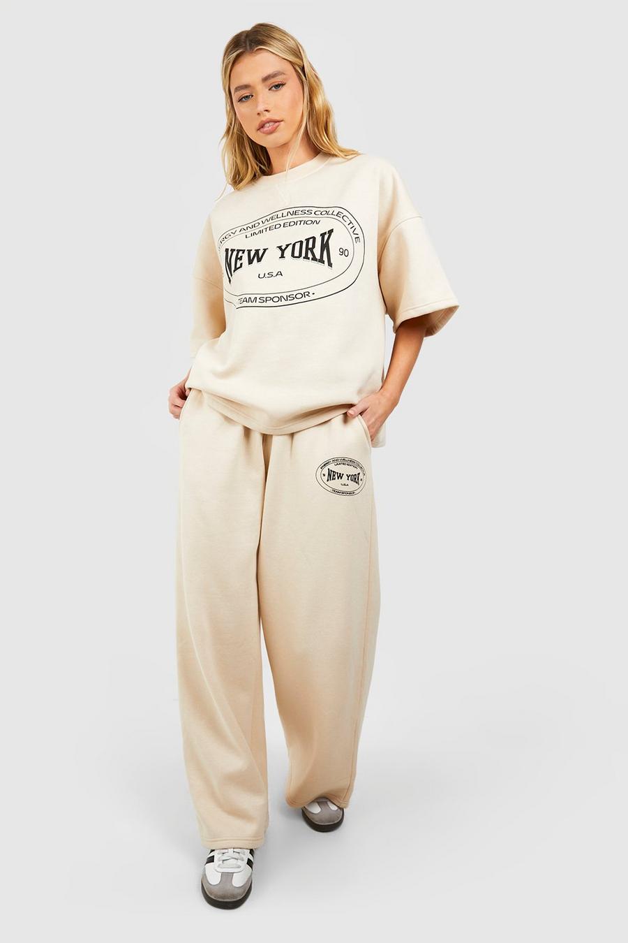Pantalón deportivo recto con cintura doble y eslogan de New York image number 1