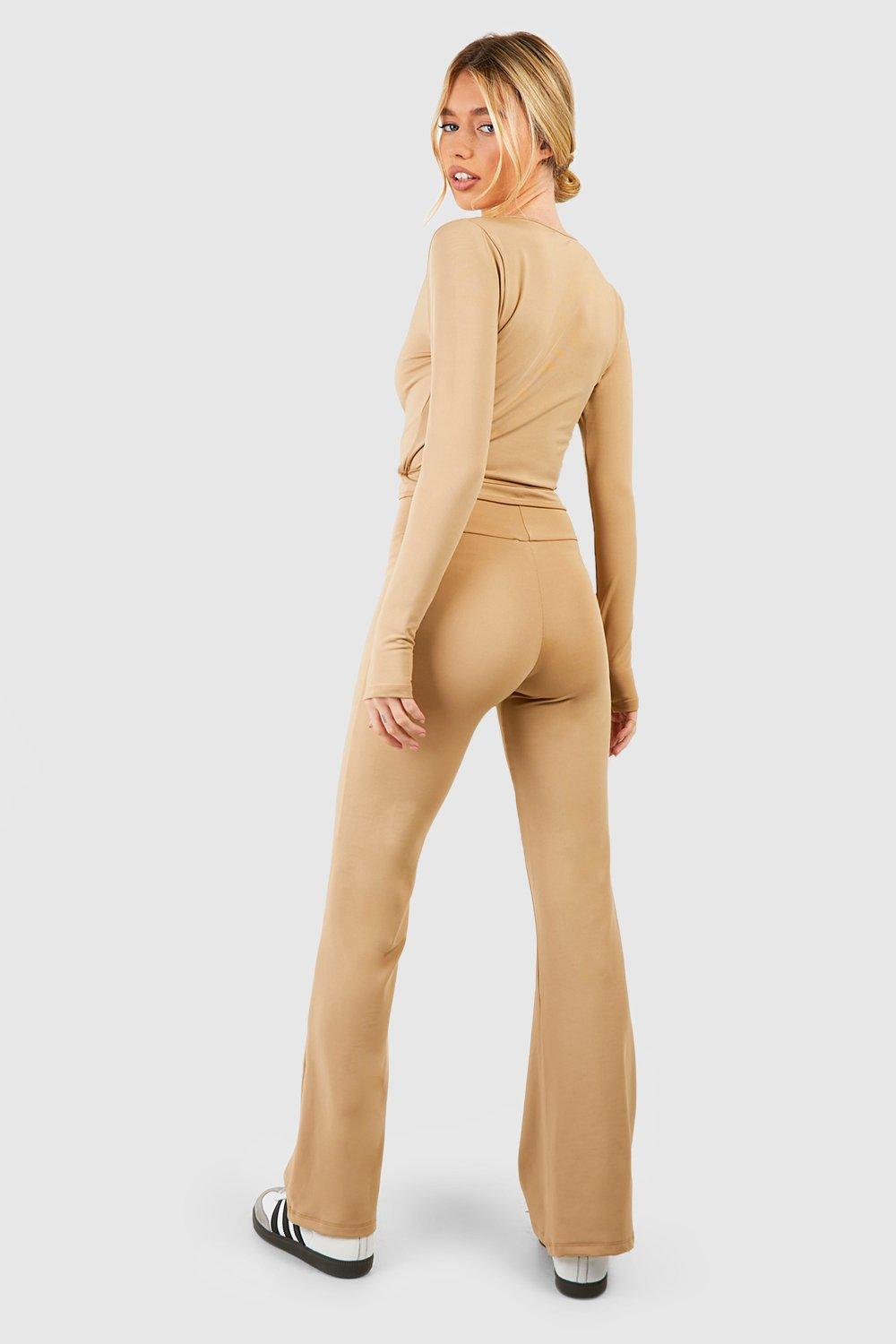 Women's Color Block Fold Over Waist Yoga Pants Flare Leg Workout