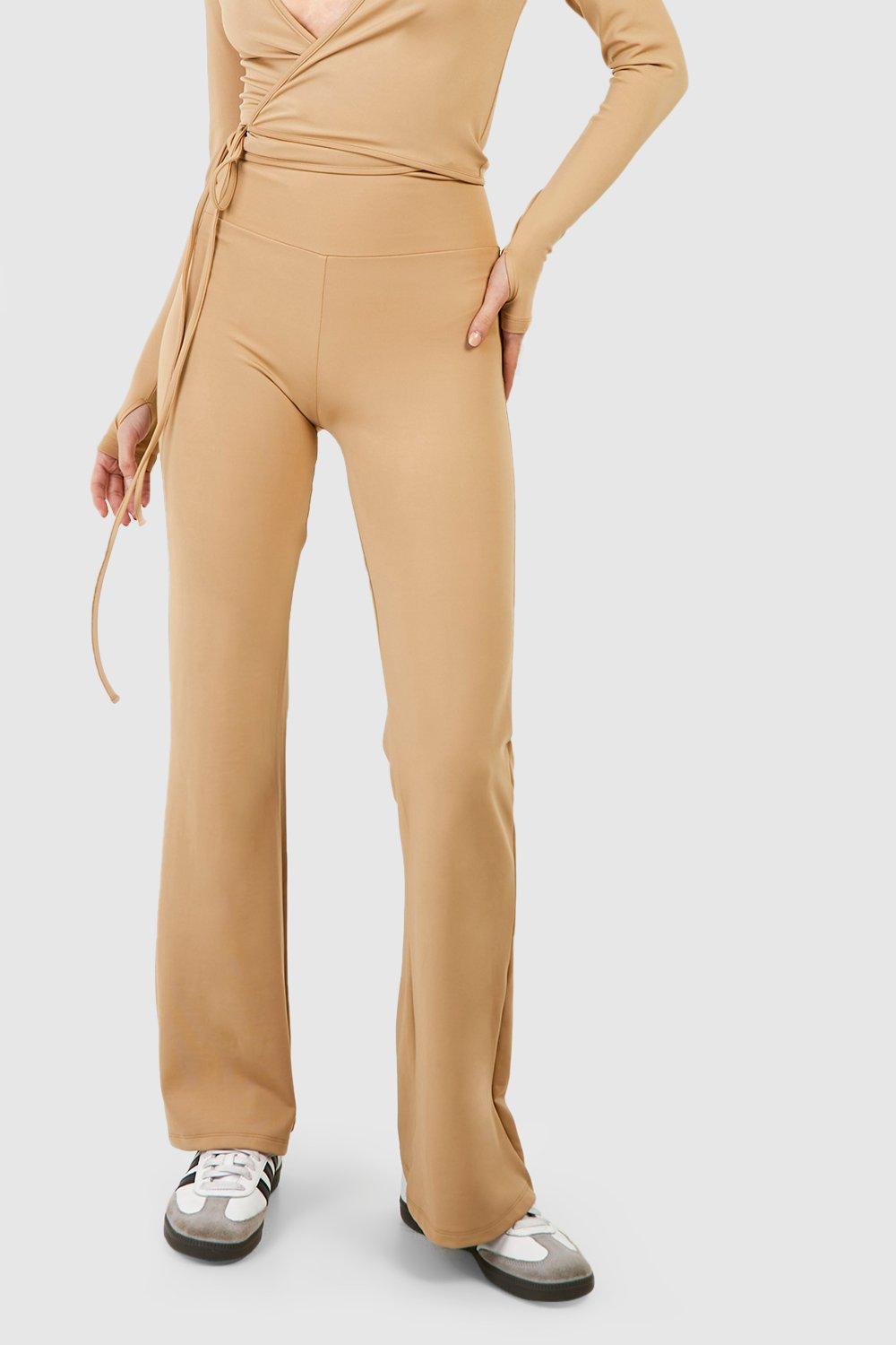 Buy Boohoo Ribbed High Waist Leggings In Taupe