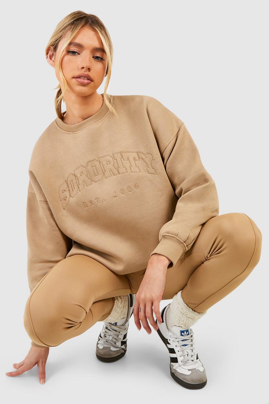 Taupe Sorority Slogan Crew Neck Sweatshirt  image number 1