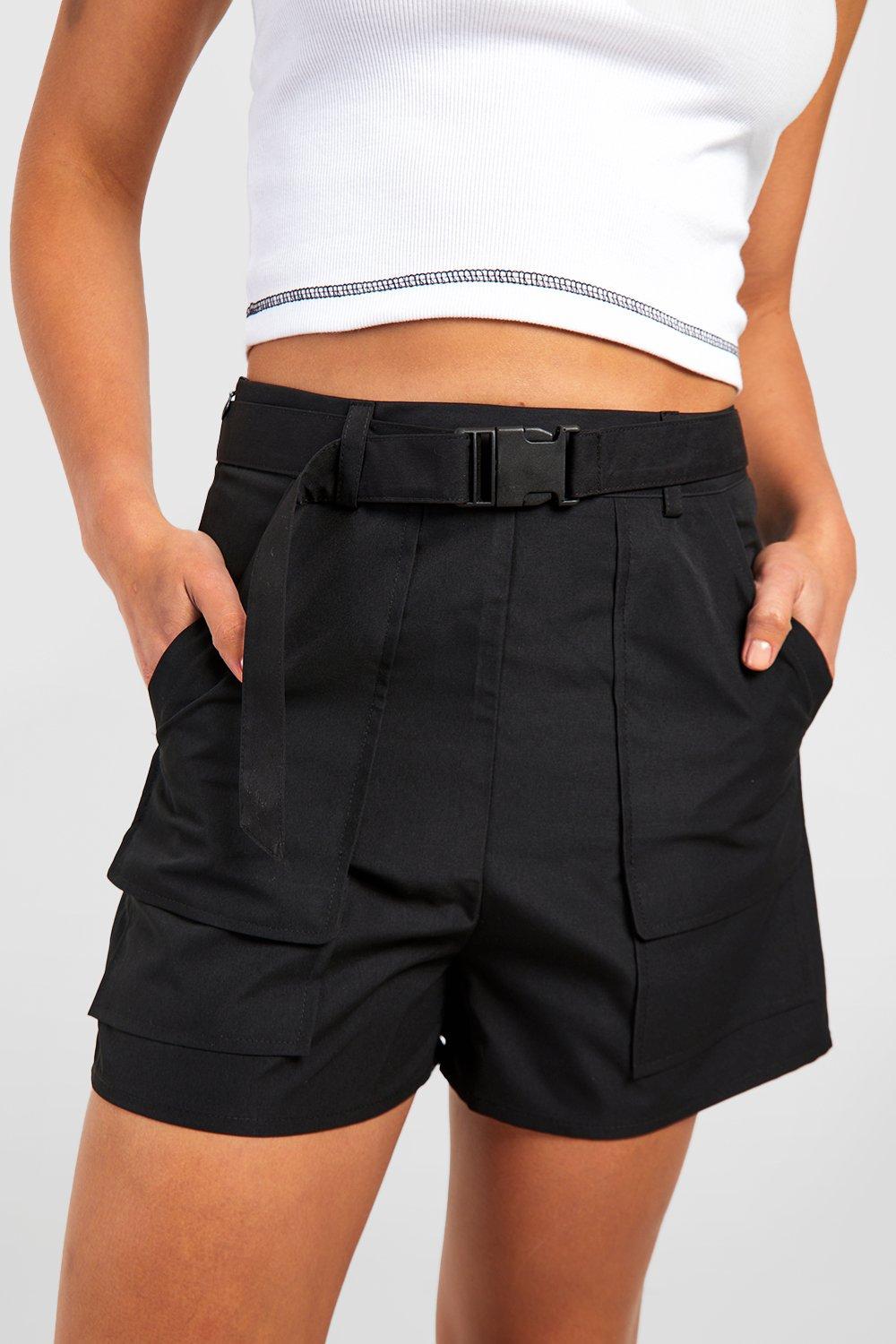 High Waisted Belted Tailored Shorts Black
