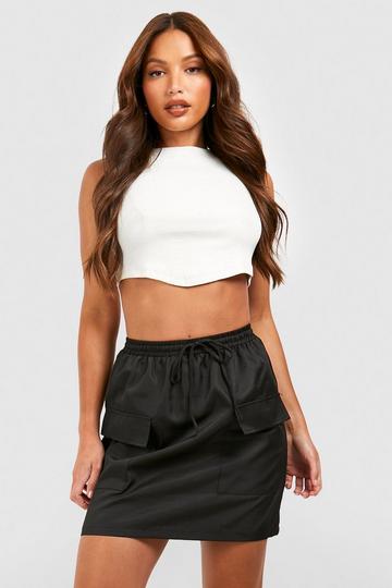 Black Tall Cargo Pocket Drawstring Skirt