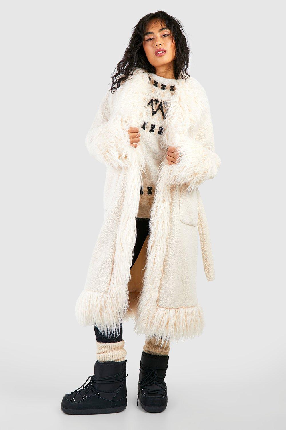 Oversized Faux Fur Detail Coat