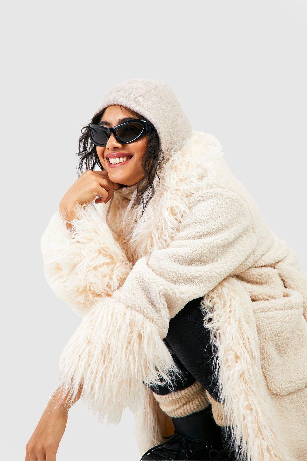 Oversized faux store fur hooded coat