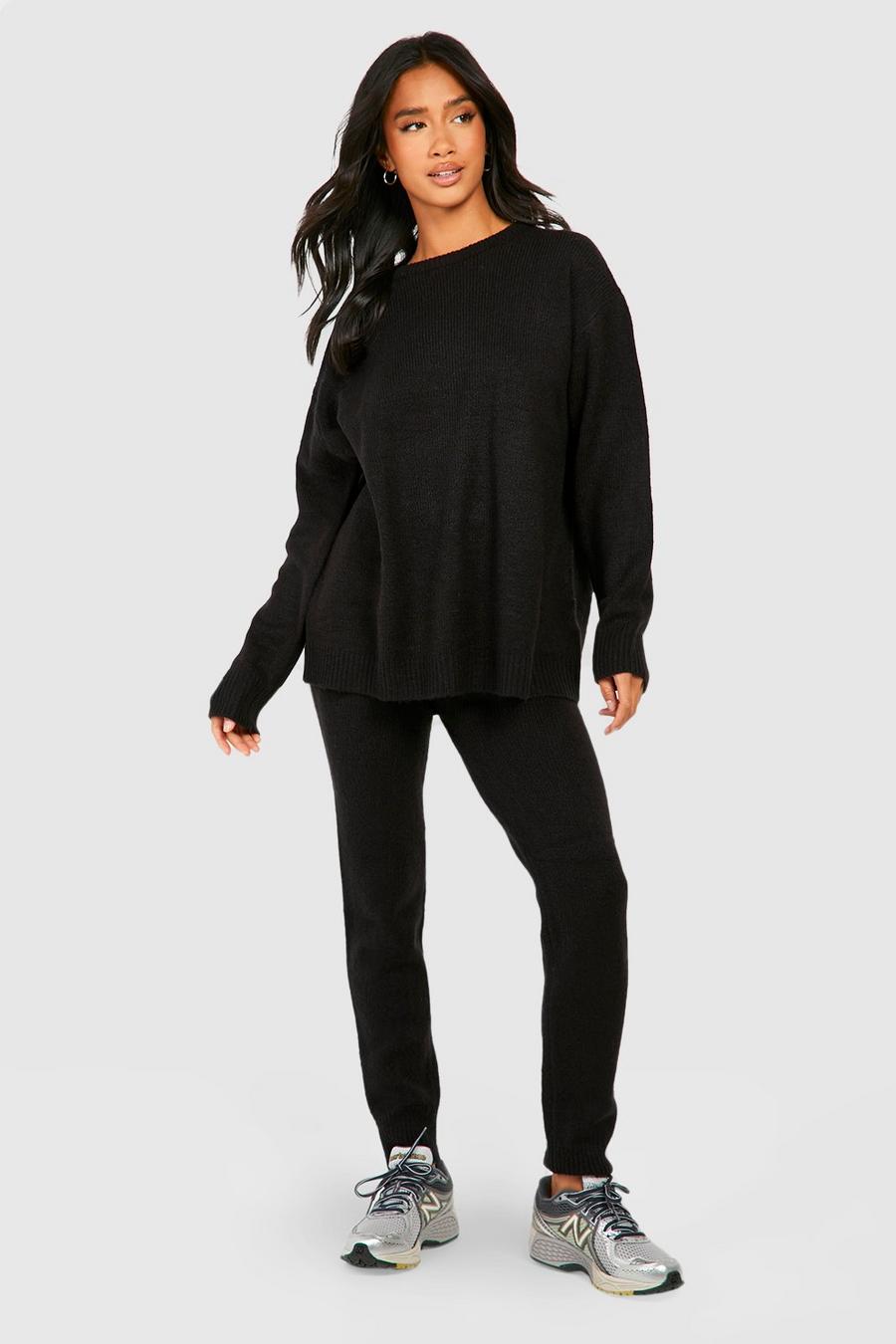 Black Petite Soft Knit Crew Neck Sweater & Pants Two-Piece image number 1