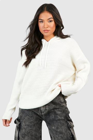 Ecru White Petite Soft Knit Hoodie Co-ord