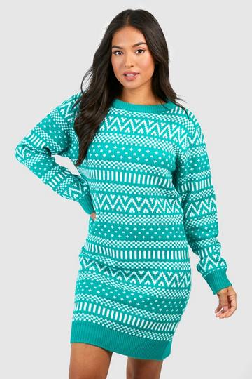 Petite Fairisle Christmas Sweater Dress green