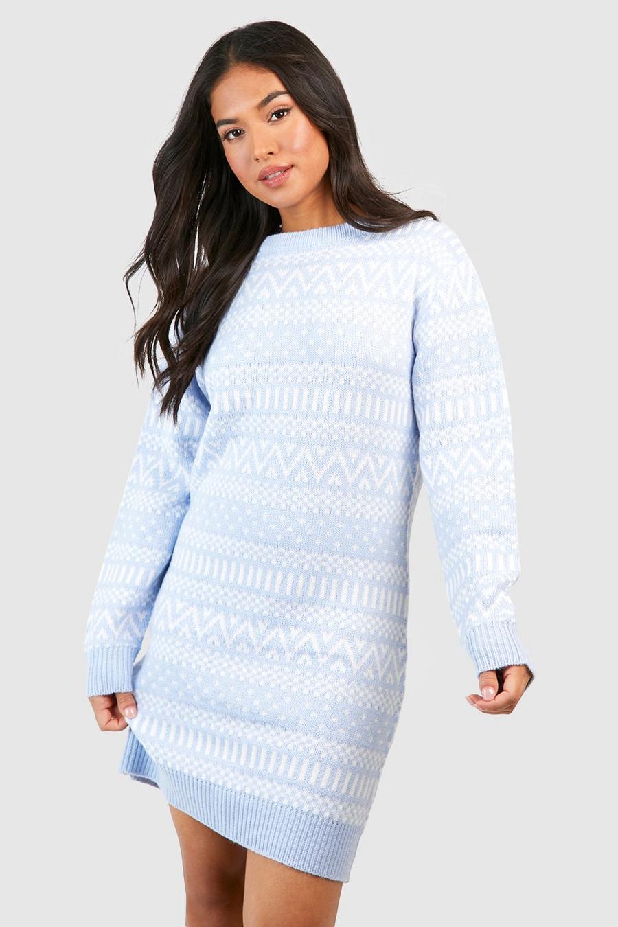 Pale blue Petite Fairisle Christmas Sweater Dress