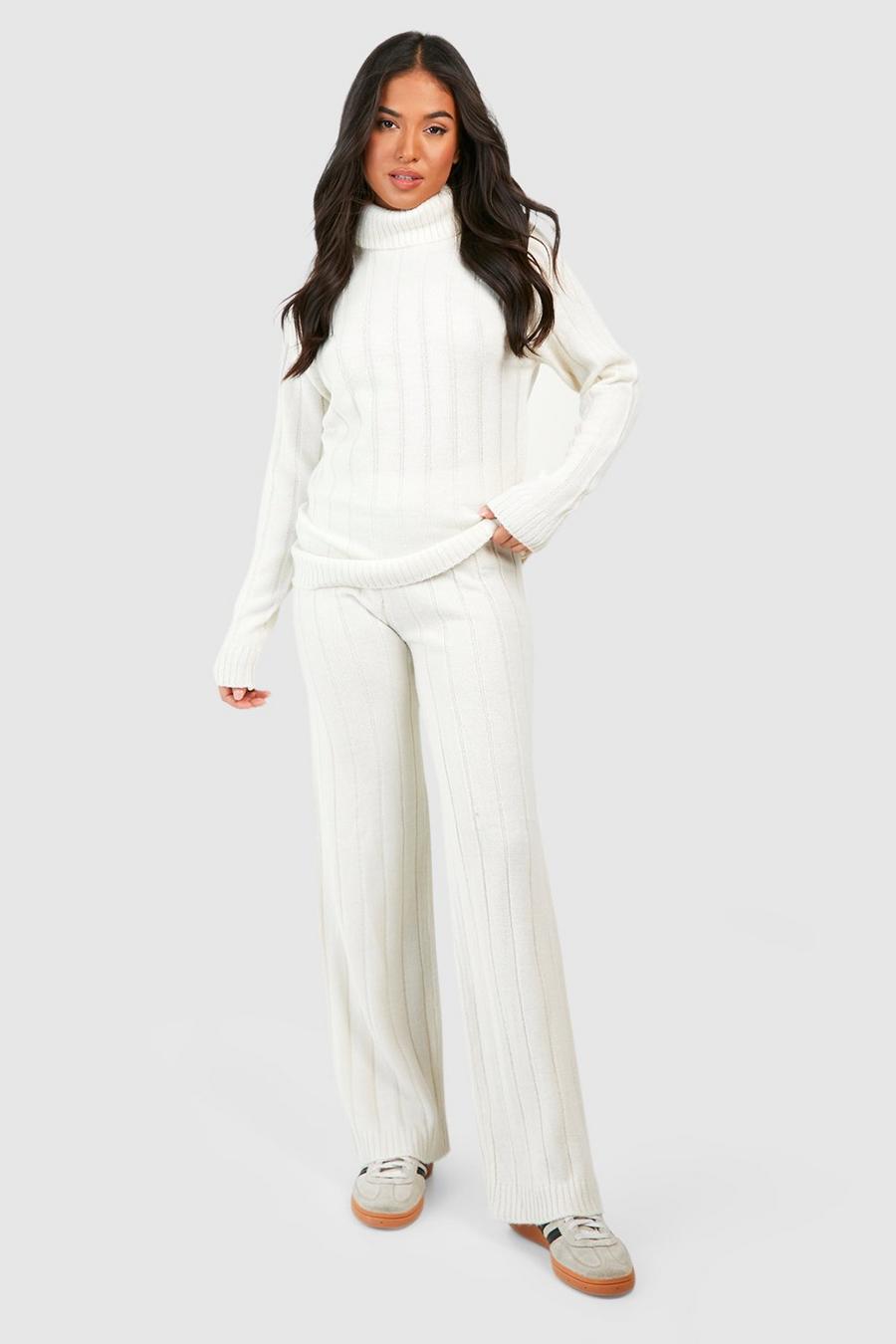 Ecru Petite Wide Rib Roll Neck & Trouser Knitted Co-ord  image number 1