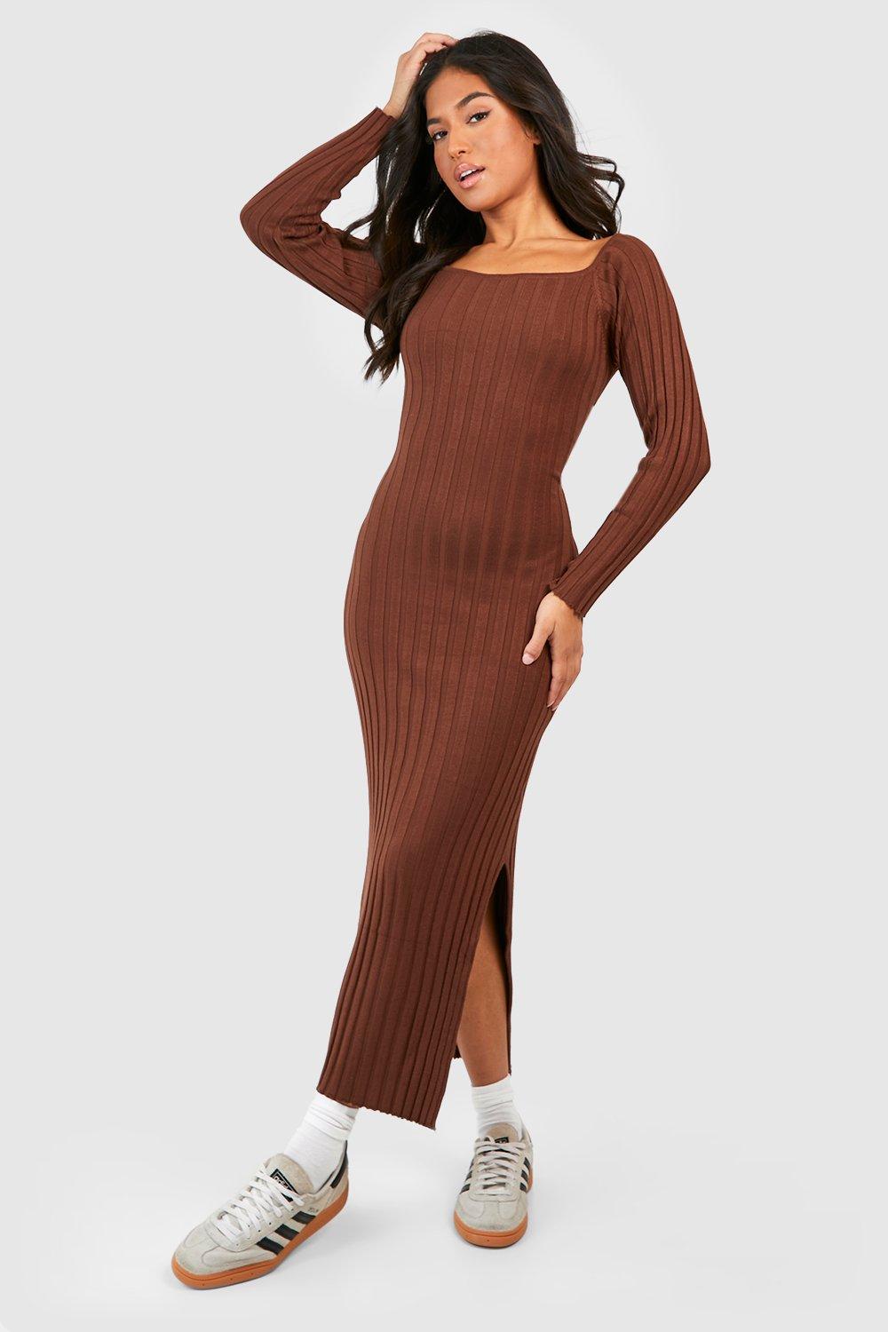 Petite Off The Shoulder Rib Knit Maxi Dress