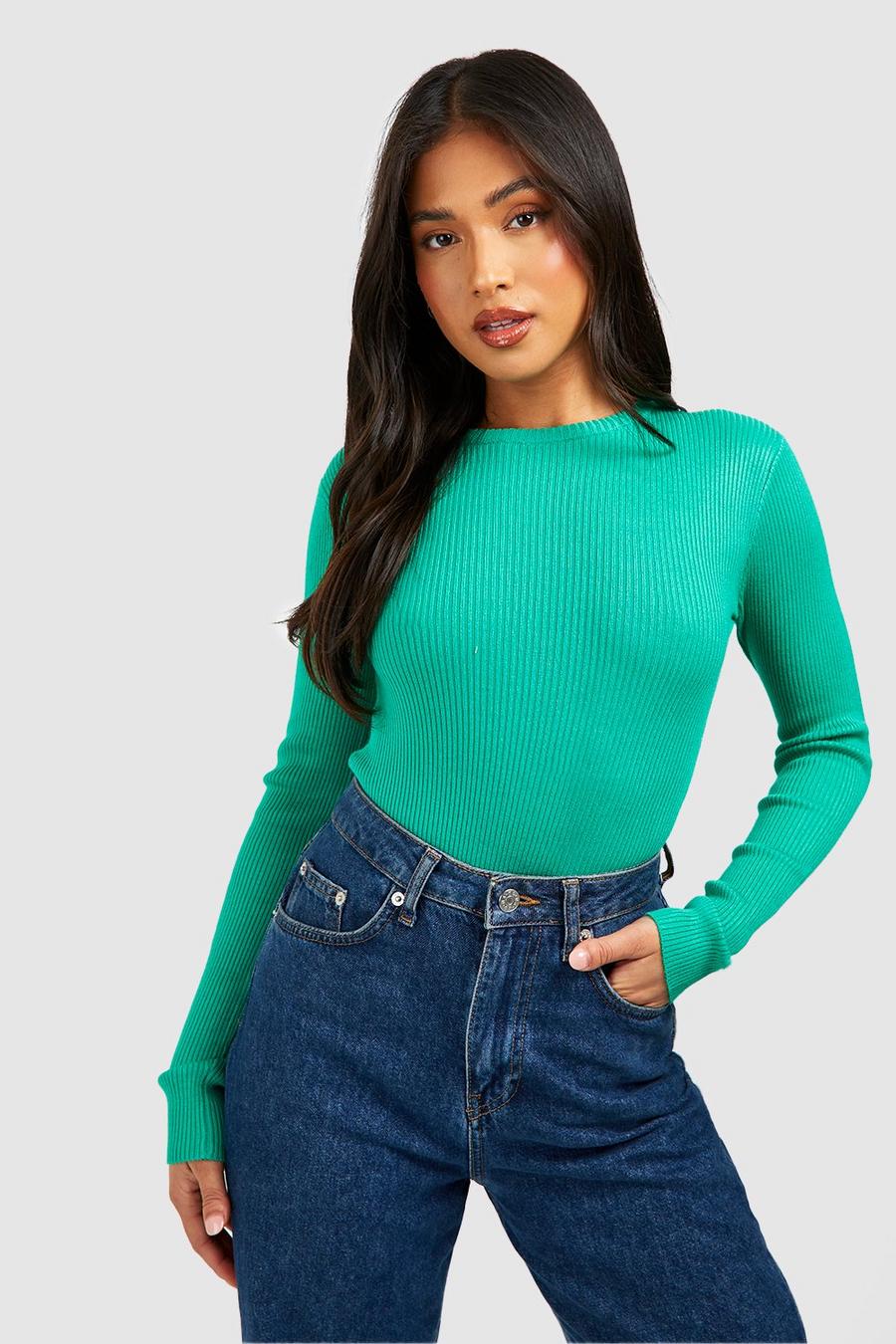 Green Petite Rib Knit Bodysuit  image number 1