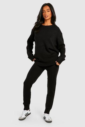 Black Petite Soft Knit Crew Neck Sweater & Pants Two-Piece