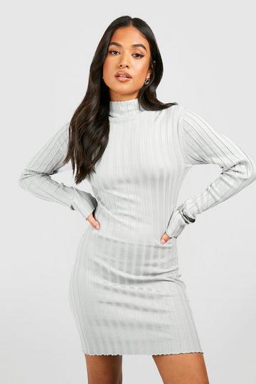 Petite Wide Rib Knitted Mini Dress grey