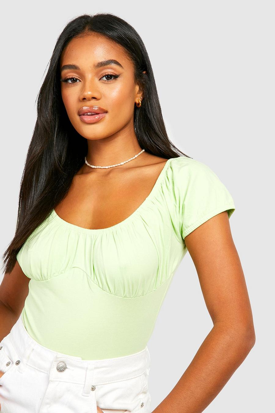 Green Puff Sleeve Bodysuit  image number 1