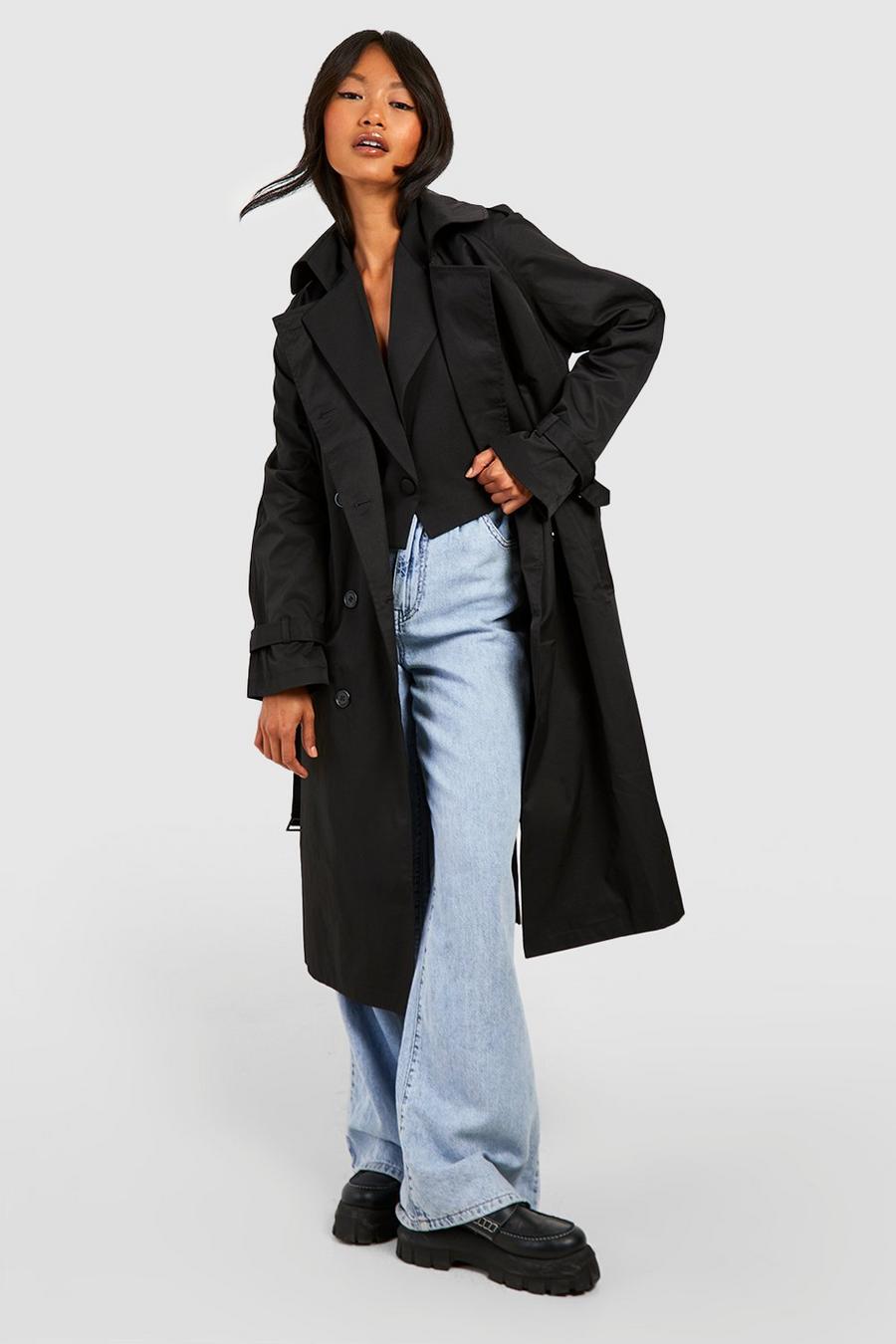 Black Double Breast Belted Trench Coat