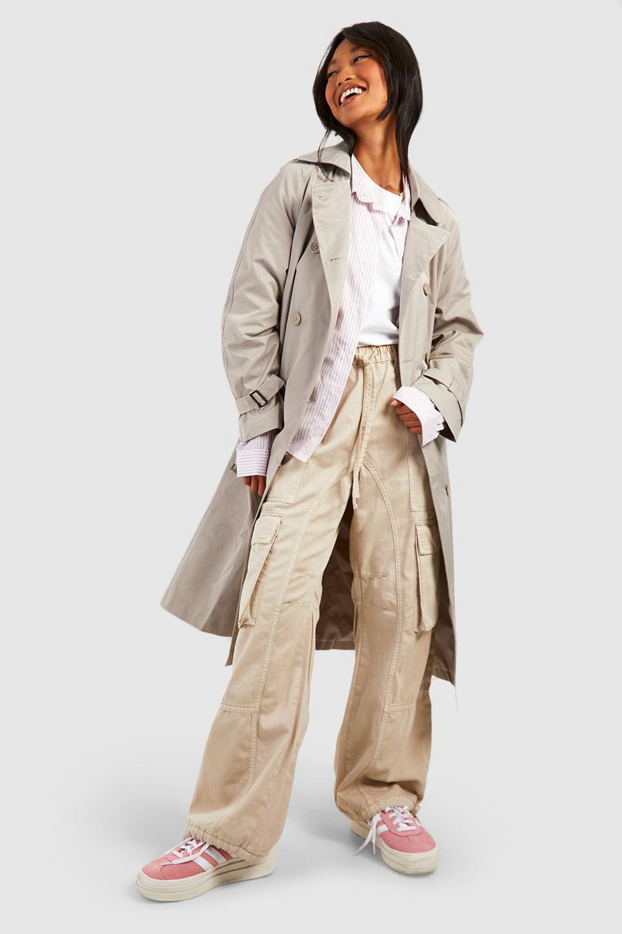 Oyster white Double Breast Belted Trench Coat
