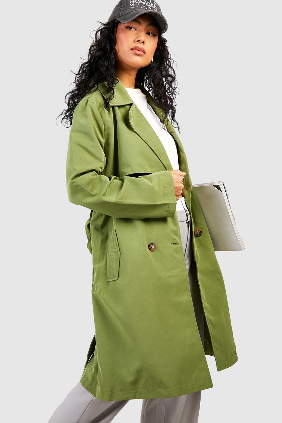 Olive Double Breast Belted Trench Coat  image number 1
