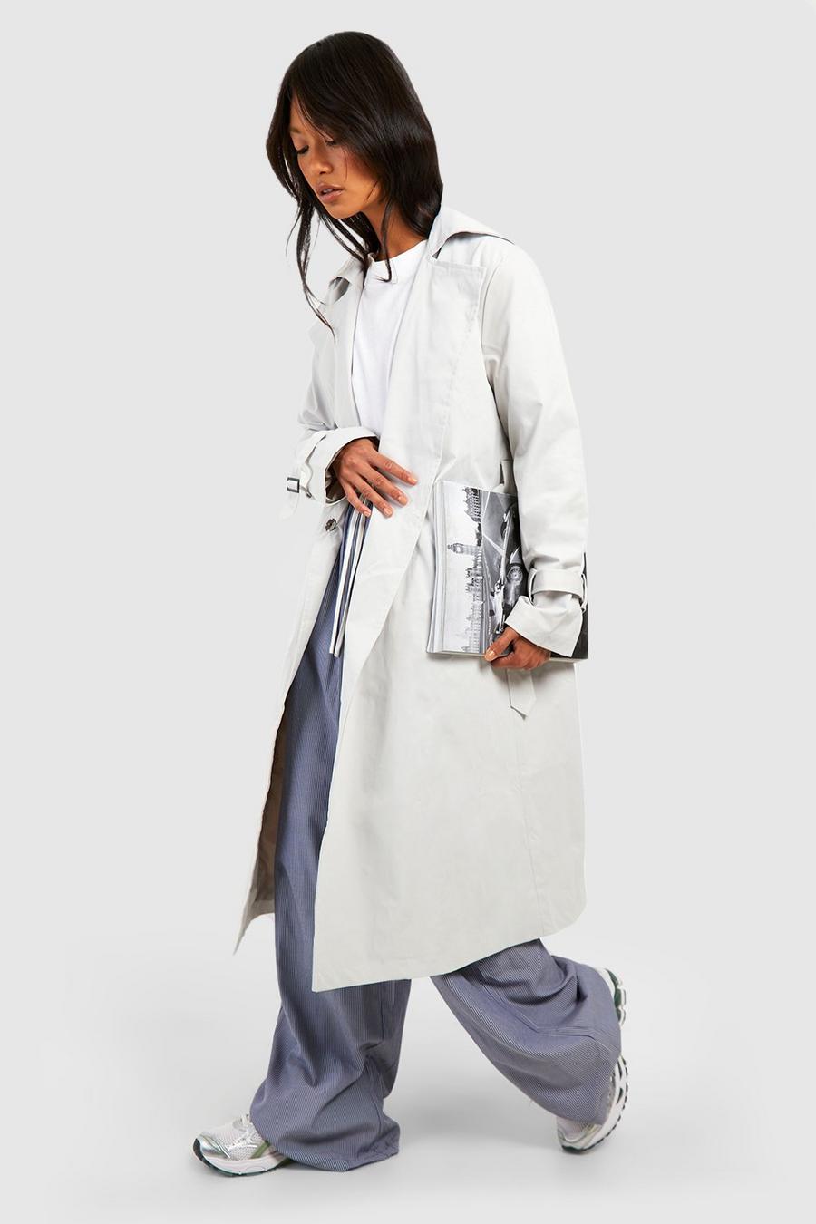 Light grey Fitted Cuff Detail Belted Trench Coat  image number 1