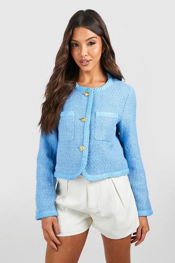 Boucle Button Detail Jacket blue