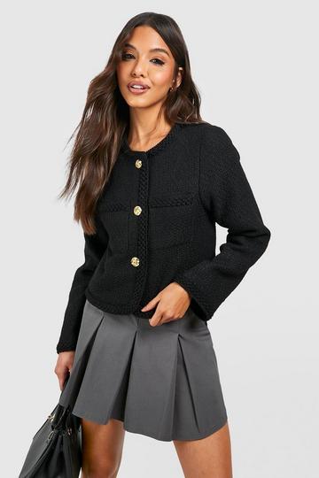 Black Boucle Button Detail Jacket