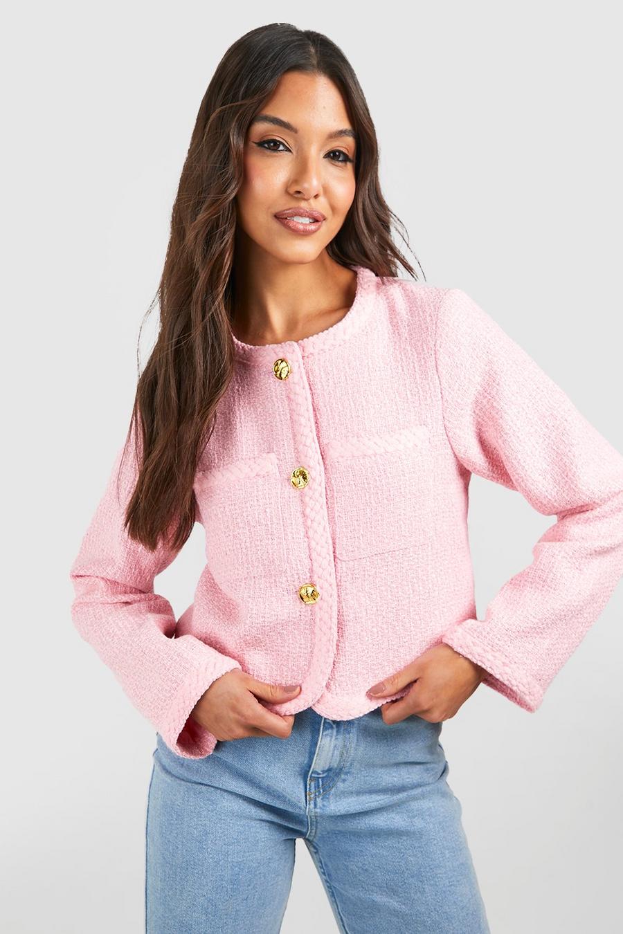 Pink Boucle Button Detail Jacket  image number 1
