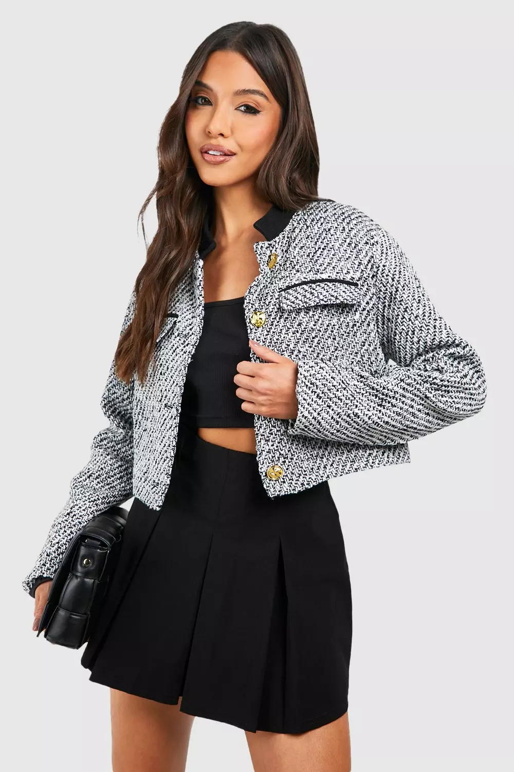 Dark grey Marl Boucle Button Detail Jacket  alternative image