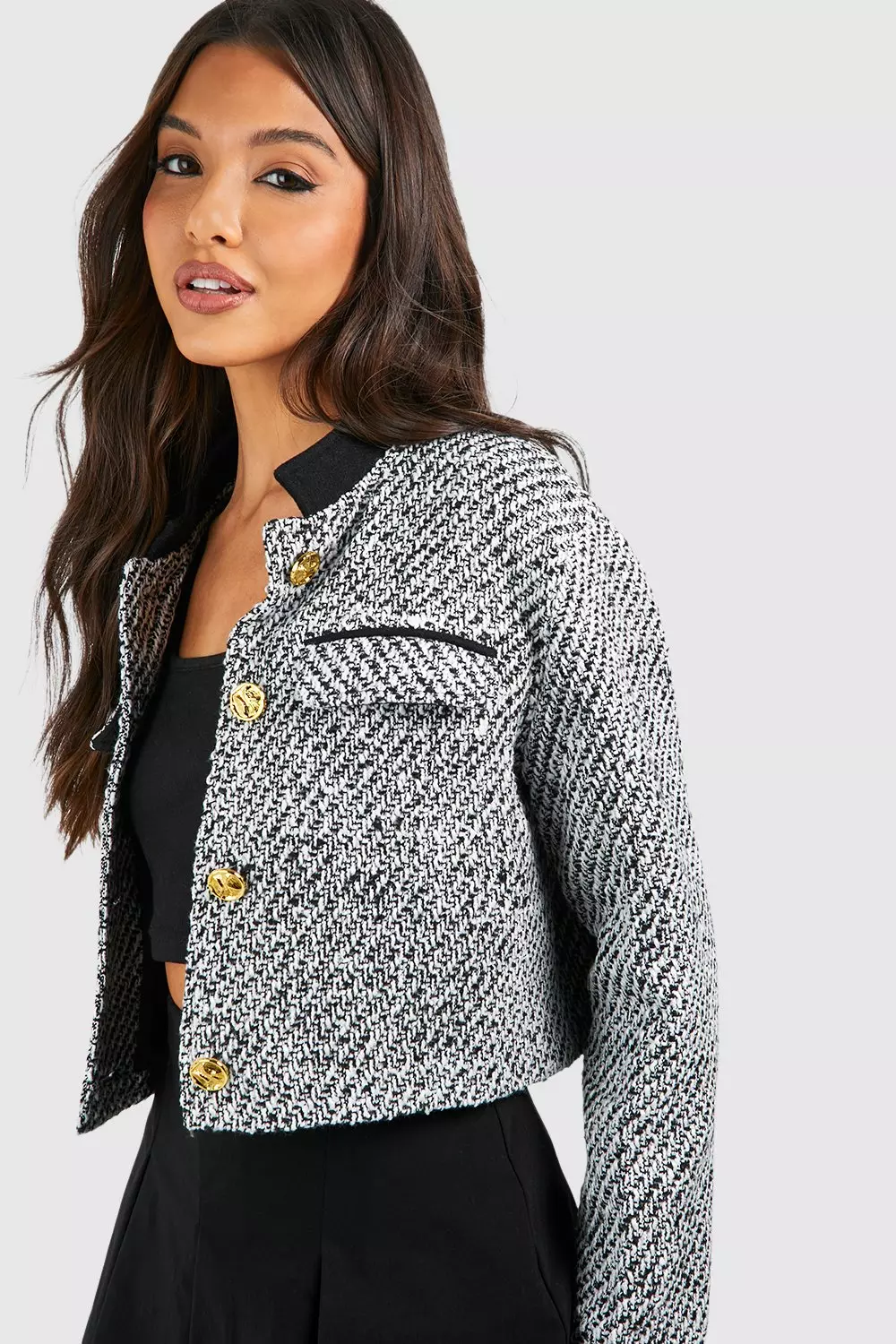 Dark grey Marl Boucle Button Detail Jacket  alternative image